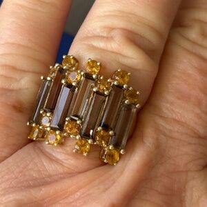Elegant 10k Gold Smokey Quartz and Citrine Accents